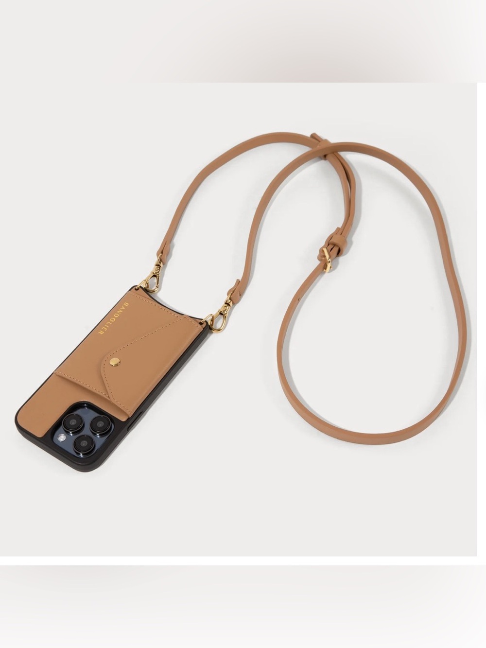 Bandolier Donna Tan/gold leather crossbody iphone 16 pro max case